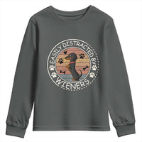 Easily Distracted By Wieners Youth Sweatshirt Dachshund Dog Lover Retro Sunset - Wonder Print Shop