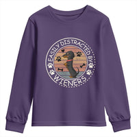 Easily Distracted By Wieners Youth Sweatshirt Dachshund Dog Lover Retro Sunset - Wonder Print Shop