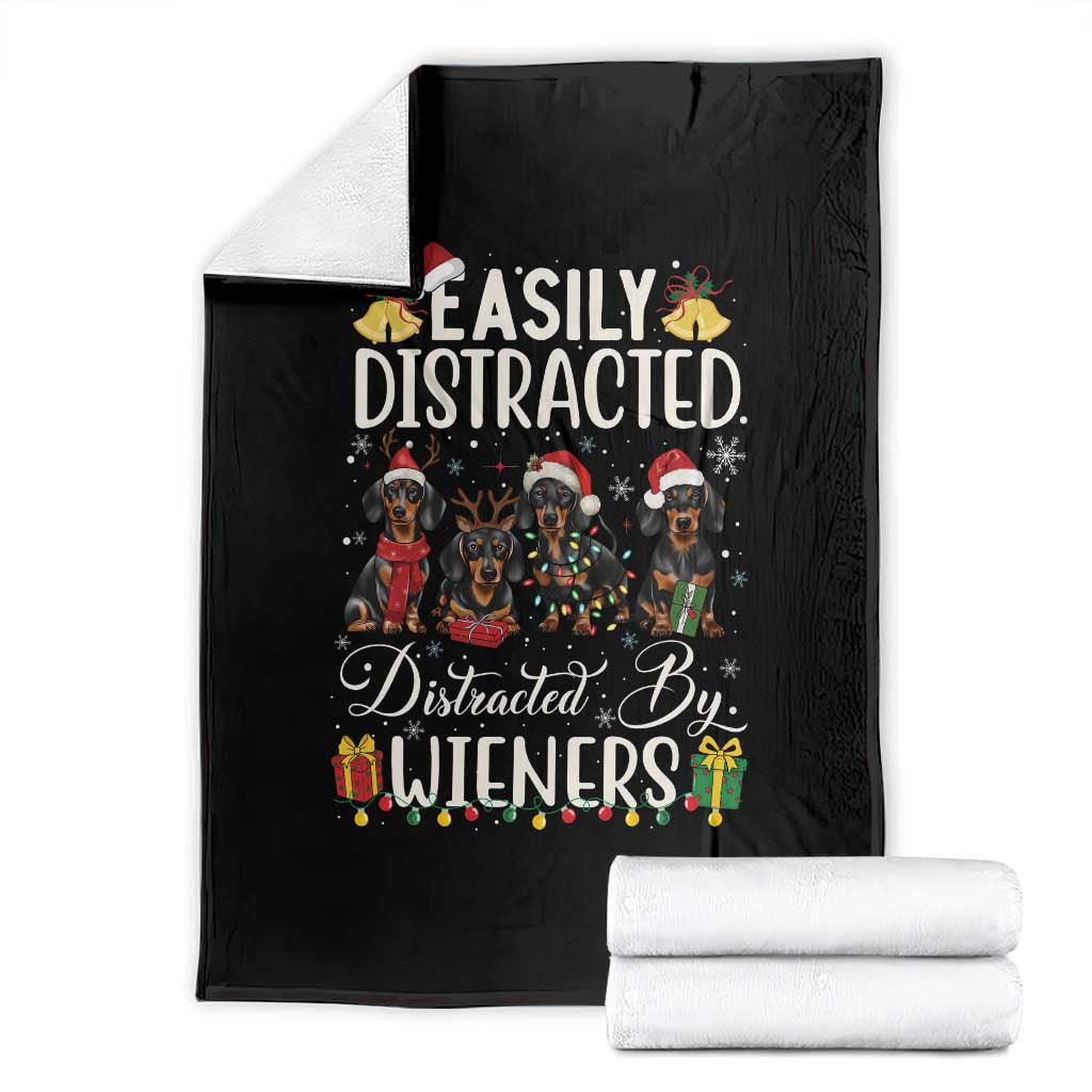 Christmas Dachshund Throw Blanket Funny Easily Distracted By Wieners - Wonder Print Shop