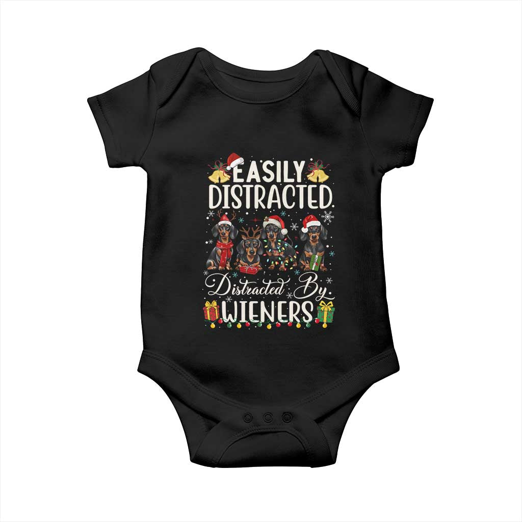 Christmas Dachshund Baby Onesie Funny Easily Distracted By Wieners - Wonder Print Shop