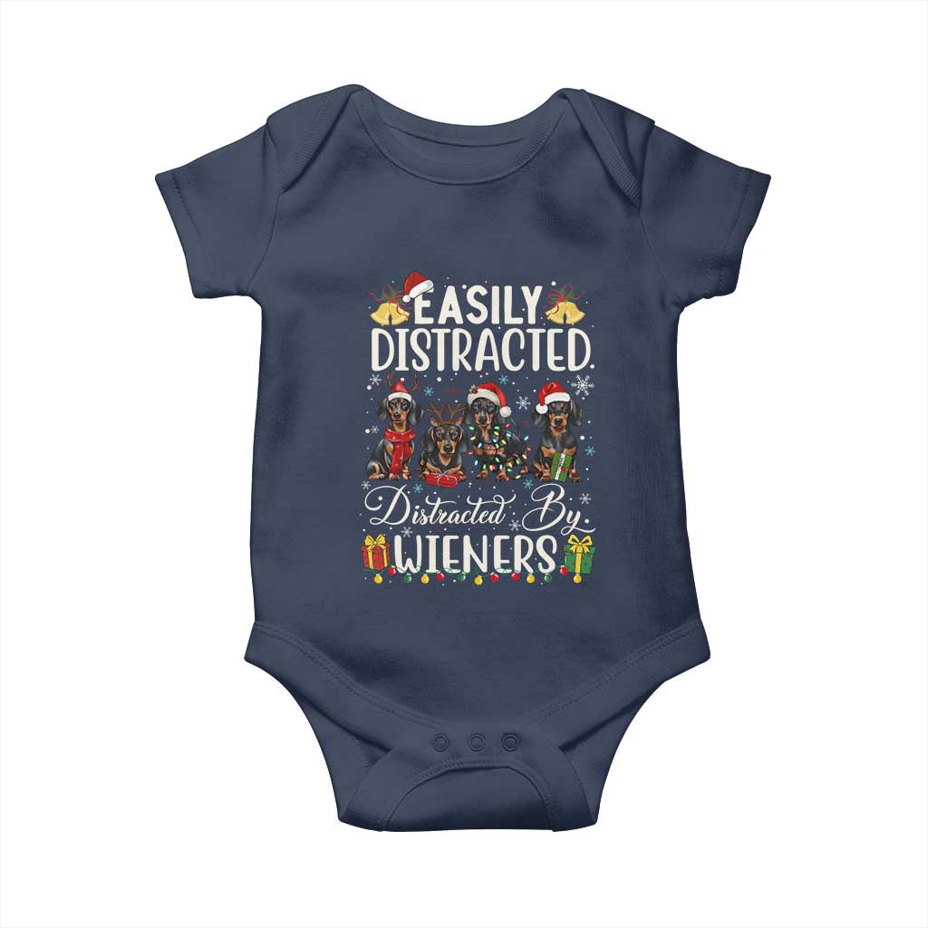 Christmas Dachshund Baby Onesie Funny Easily Distracted By Wieners - Wonder Print Shop