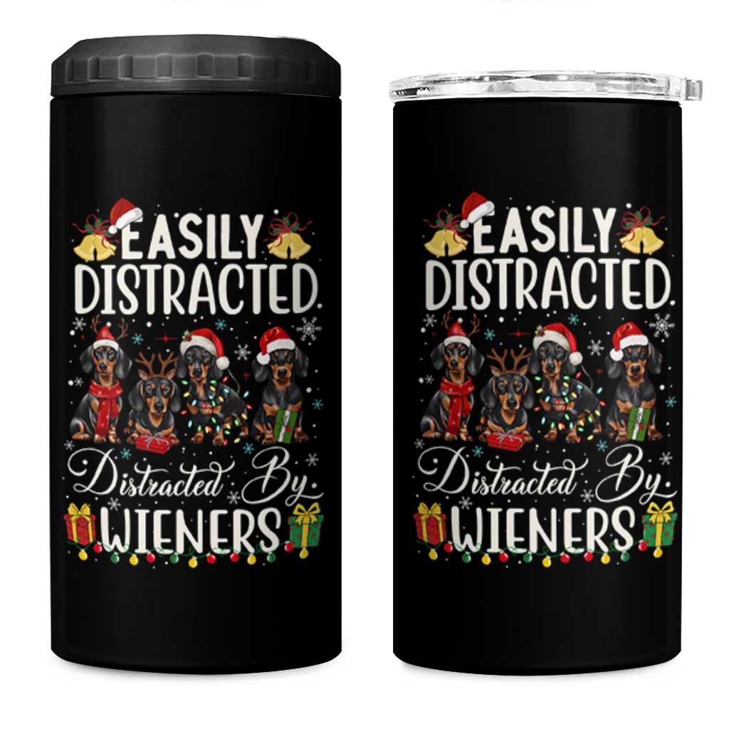 Christmas Dachshund 4 in 1 Can Cooler Tumbler Funny Easily Distracted By Wieners