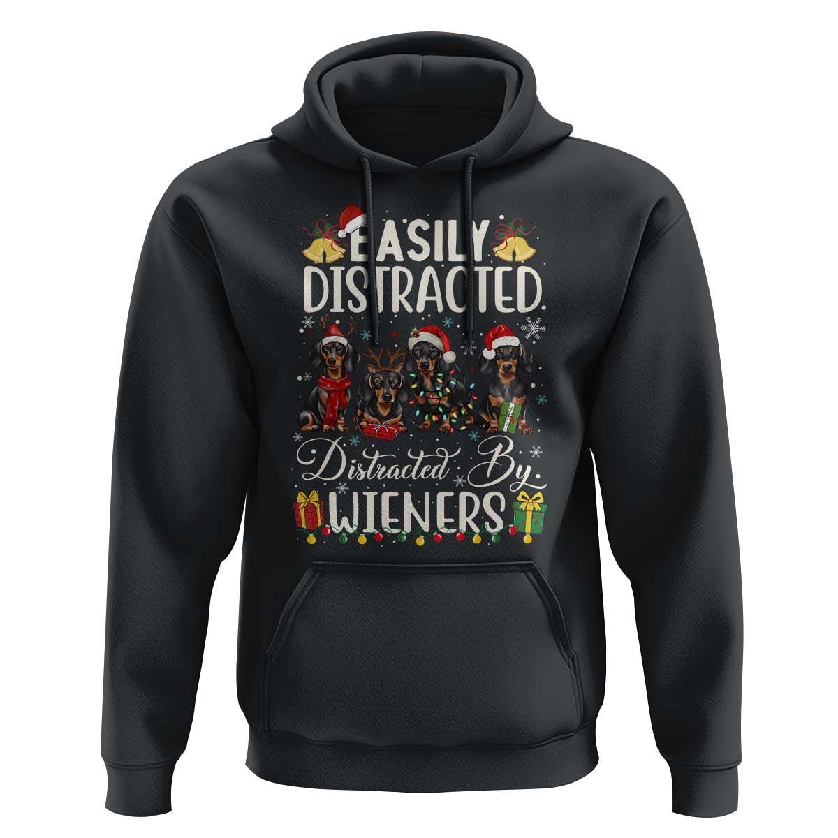 Christmas Dachshund Hoodie Funny Easily Distracted By Wieners - Wonder Print Shop