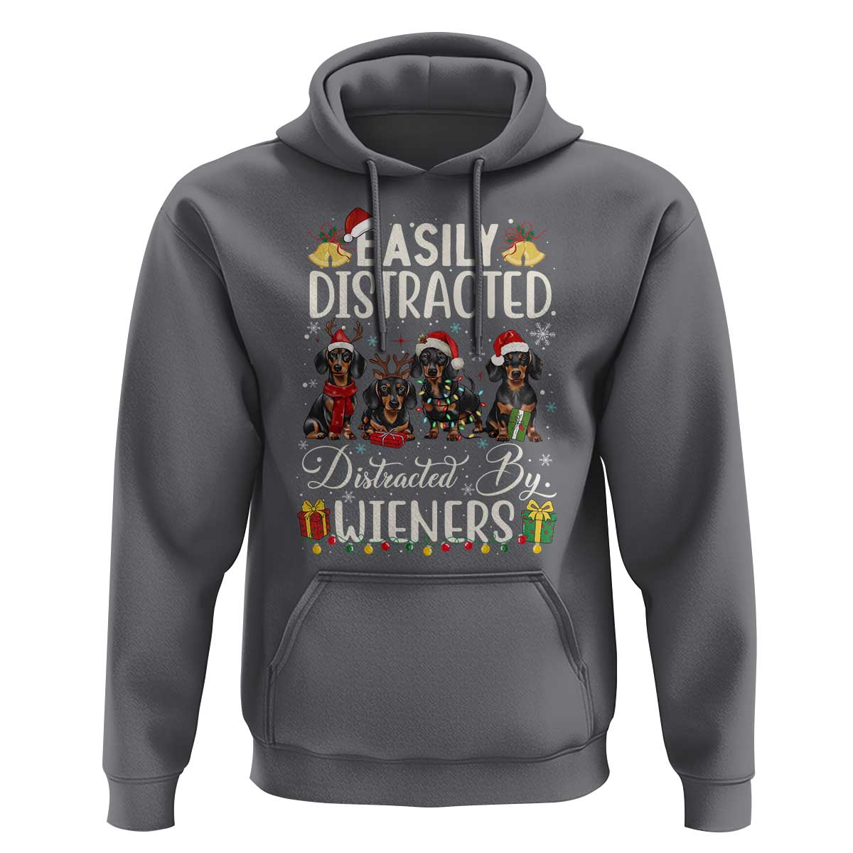 Christmas Dachshund Hoodie Funny Easily Distracted By Wieners - Wonder Print Shop