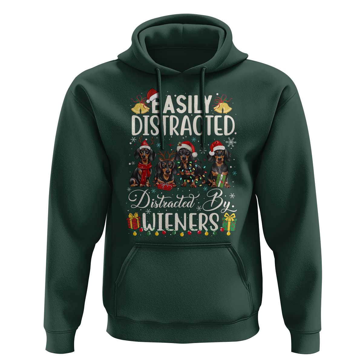 Christmas Dachshund Hoodie Funny Easily Distracted By Wieners - Wonder Print Shop