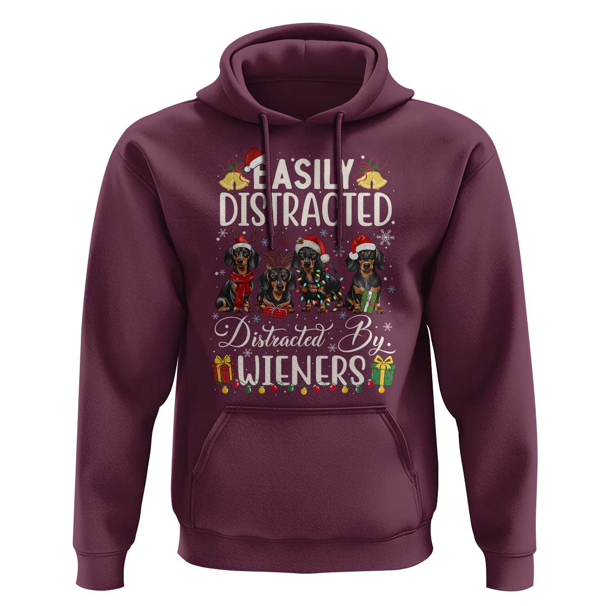 Christmas Dachshund Hoodie Funny Easily Distracted By Wieners - Wonder Print Shop
