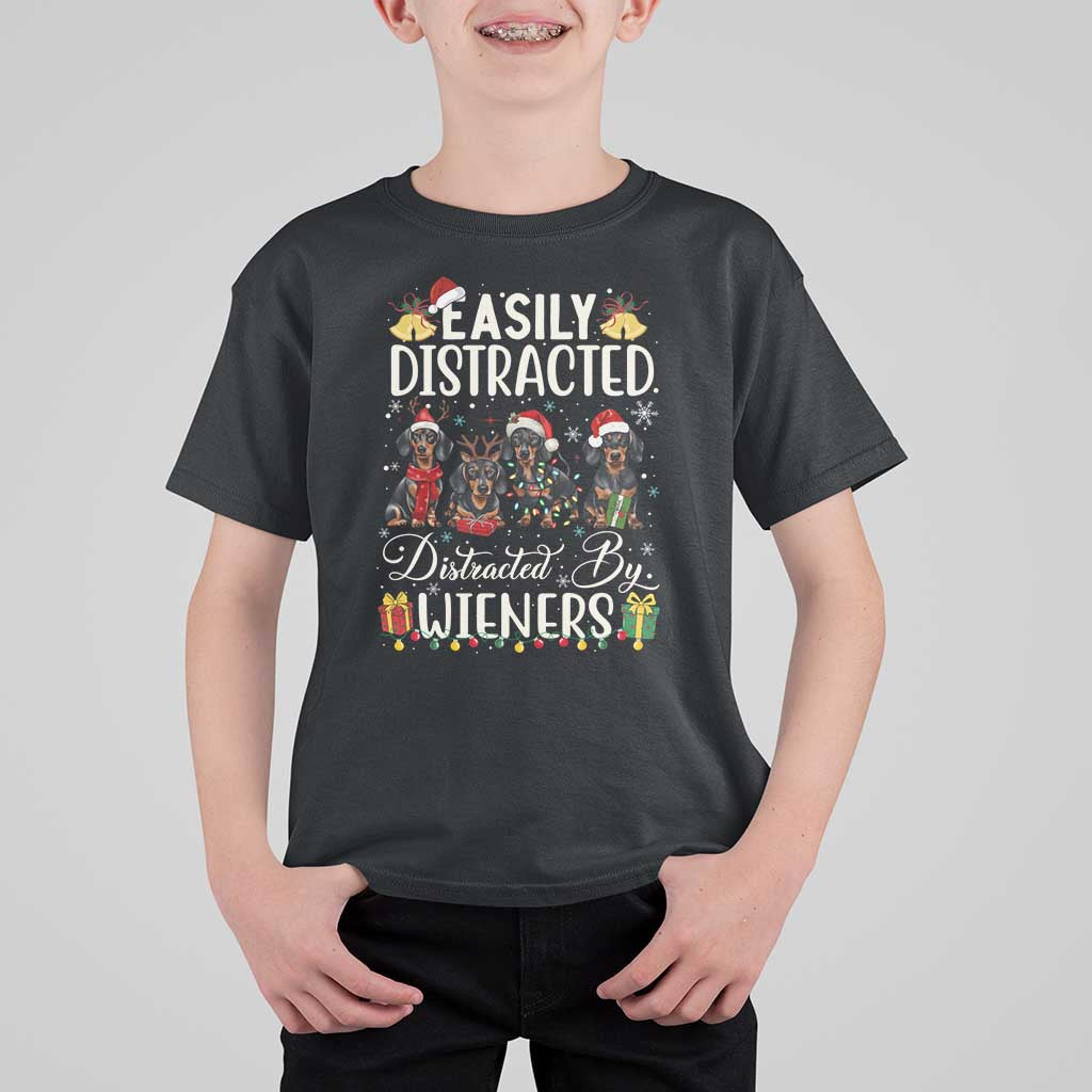Christmas Dachshund T Shirt For Kid Funny Easily Distracted By Wieners - Wonder Print Shop
