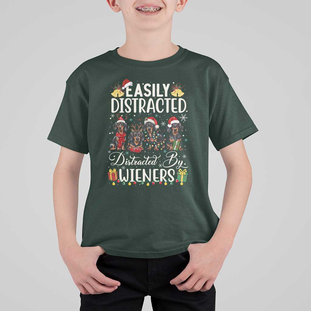 Christmas Dachshund T Shirt For Kid Funny Easily Distracted By Wieners - Wonder Print Shop