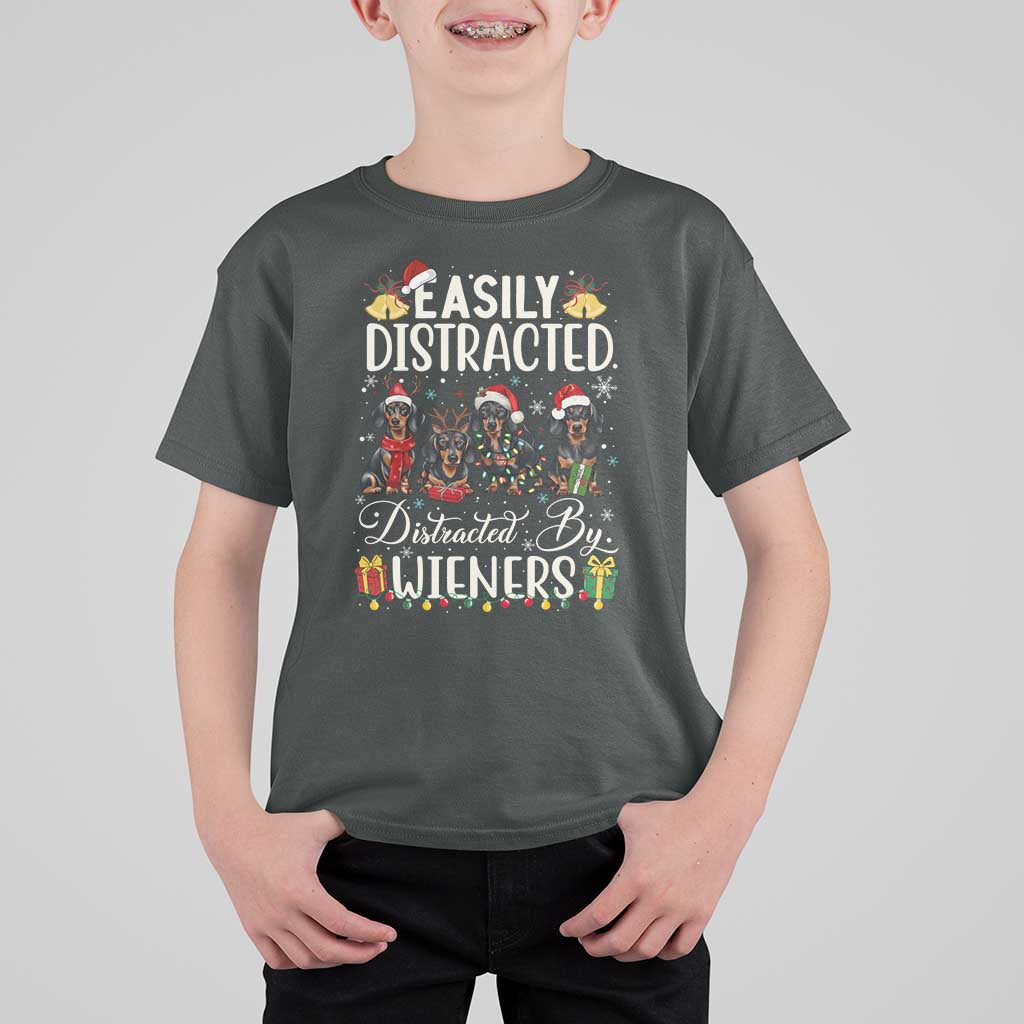 Christmas Dachshund T Shirt For Kid Funny Easily Distracted By Wieners - Wonder Print Shop
