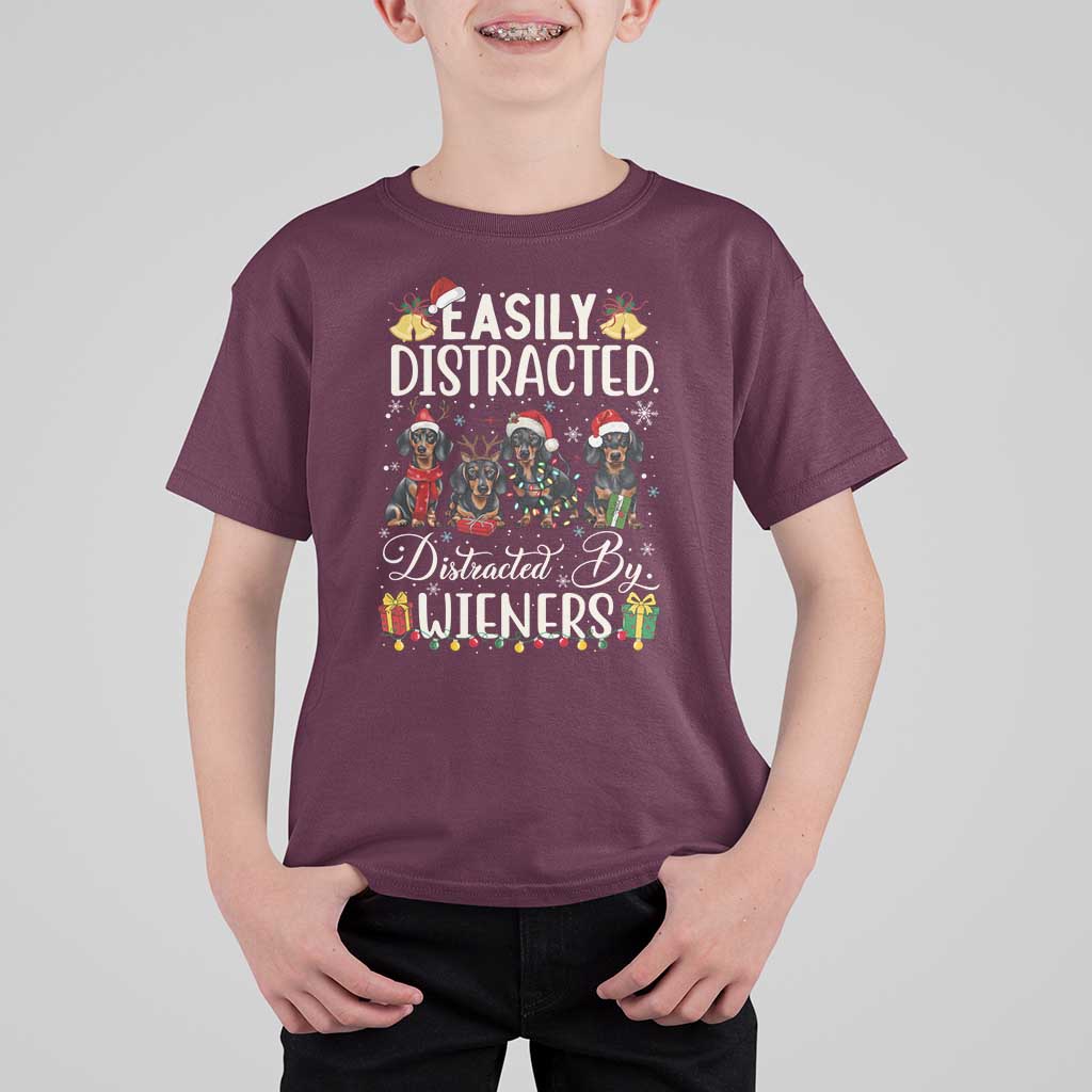 Christmas Dachshund T Shirt For Kid Funny Easily Distracted By Wieners - Wonder Print Shop