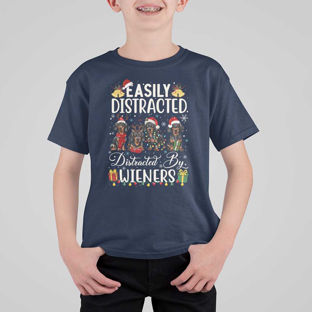 Christmas Dachshund T Shirt For Kid Funny Easily Distracted By Wieners - Wonder Print Shop