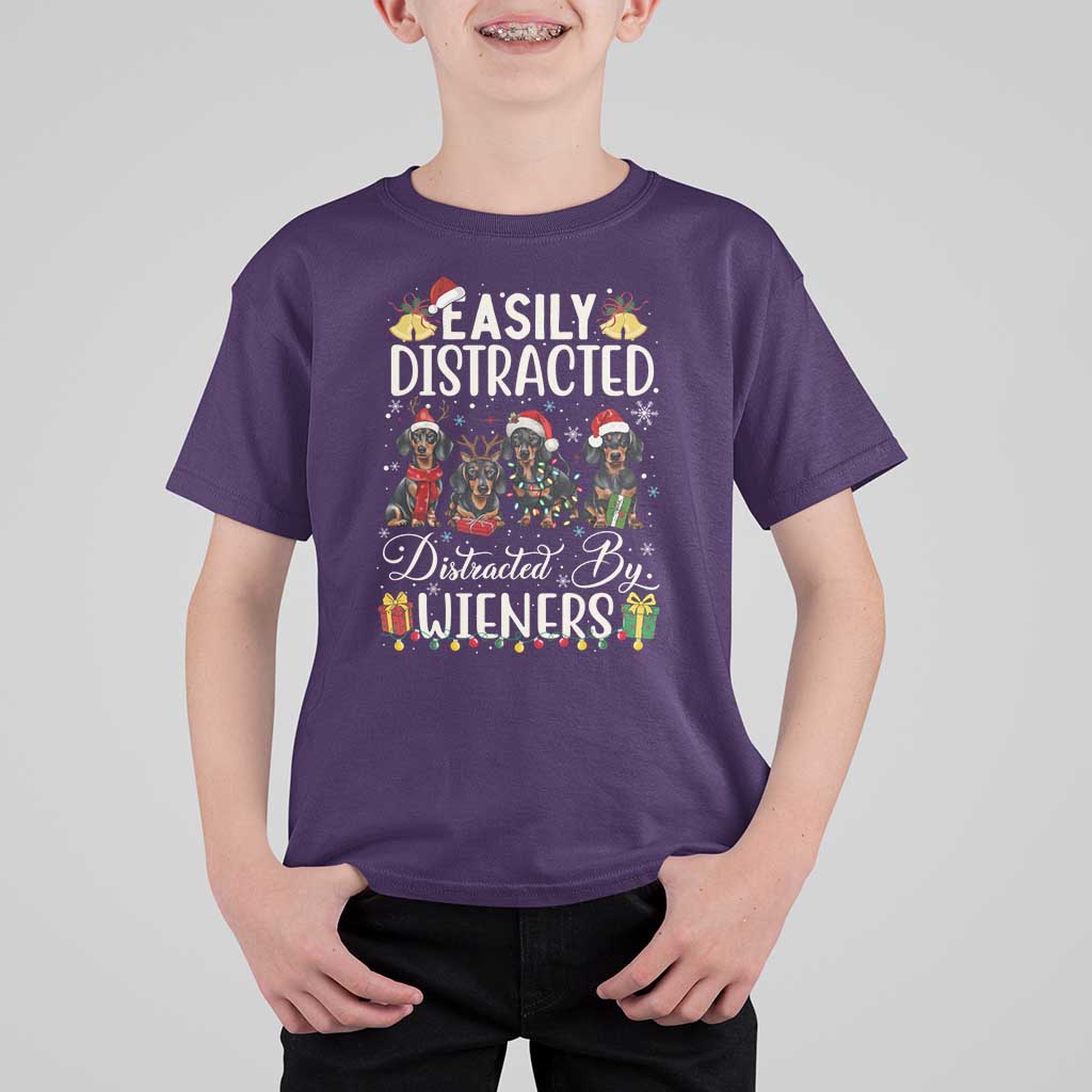 Christmas Dachshund T Shirt For Kid Funny Easily Distracted By Wieners - Wonder Print Shop