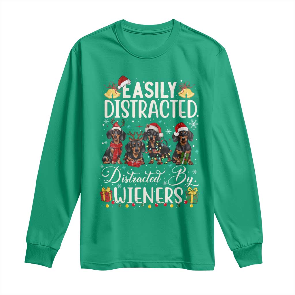 Christmas Dachshund Long Sleeve Shirt Funny Easily Distracted By Wieners - Wonder Print Shop