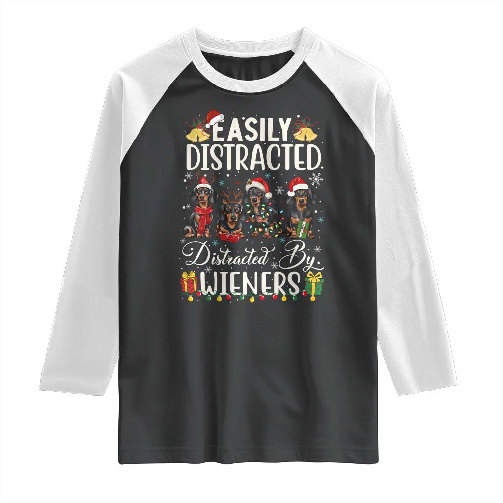 Christmas Dachshund Raglan Shirt Funny Easily Distracted By Wieners - Wonder Print Shop