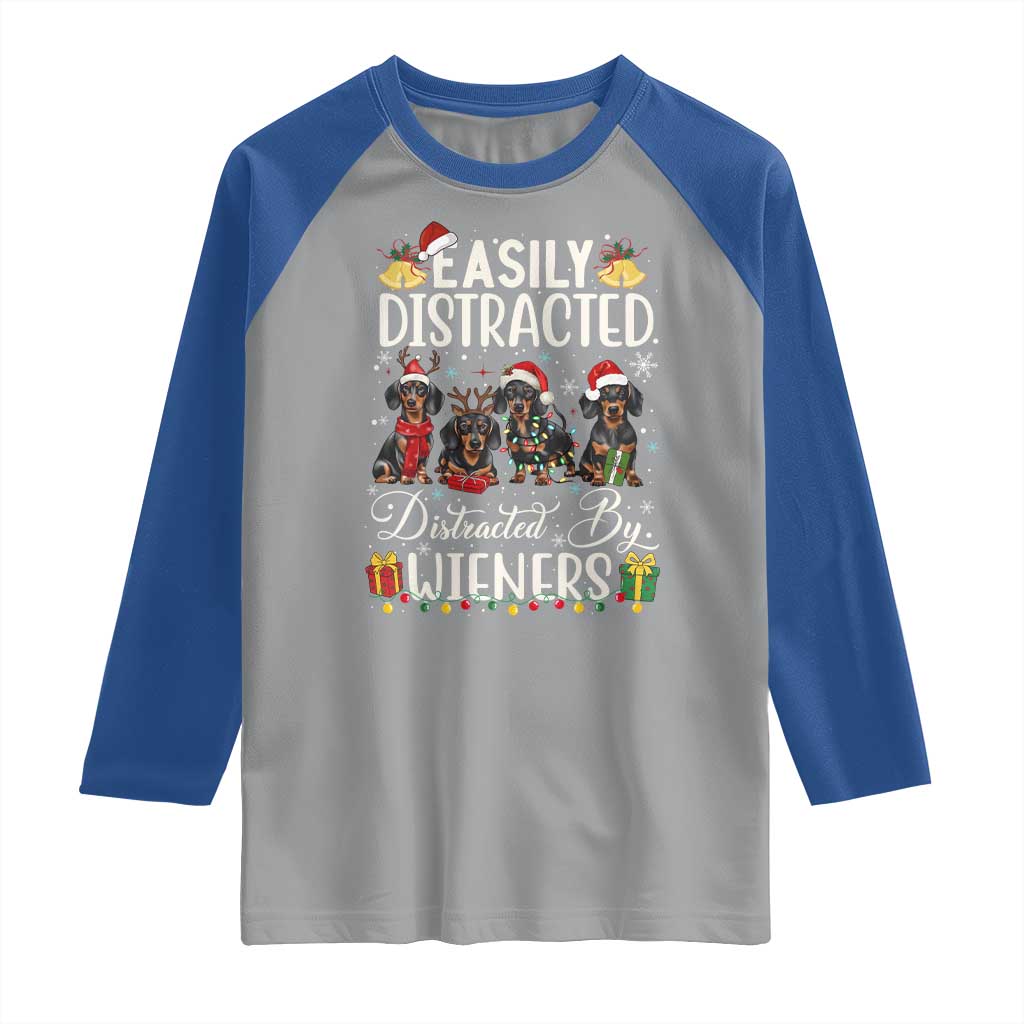 Christmas Dachshund Raglan Shirt Funny Easily Distracted By Wieners - Wonder Print Shop