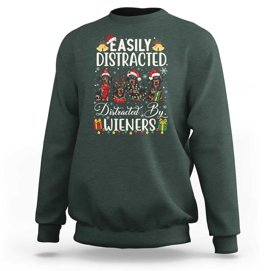 Christmas Dachshund Sweatshirt Funny Easily Distracted By Wieners - Wonder Print Shop