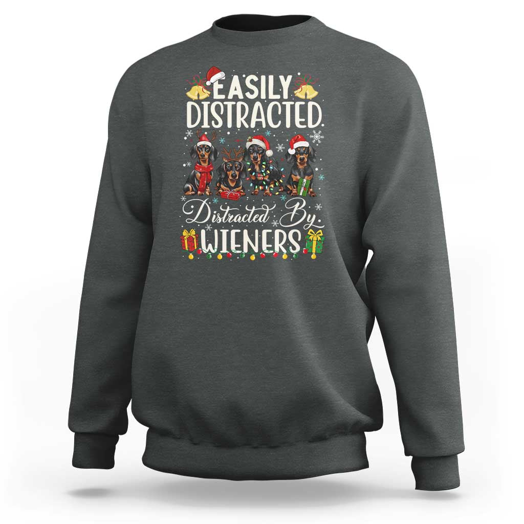 Christmas Dachshund Sweatshirt Funny Easily Distracted By Wieners - Wonder Print Shop