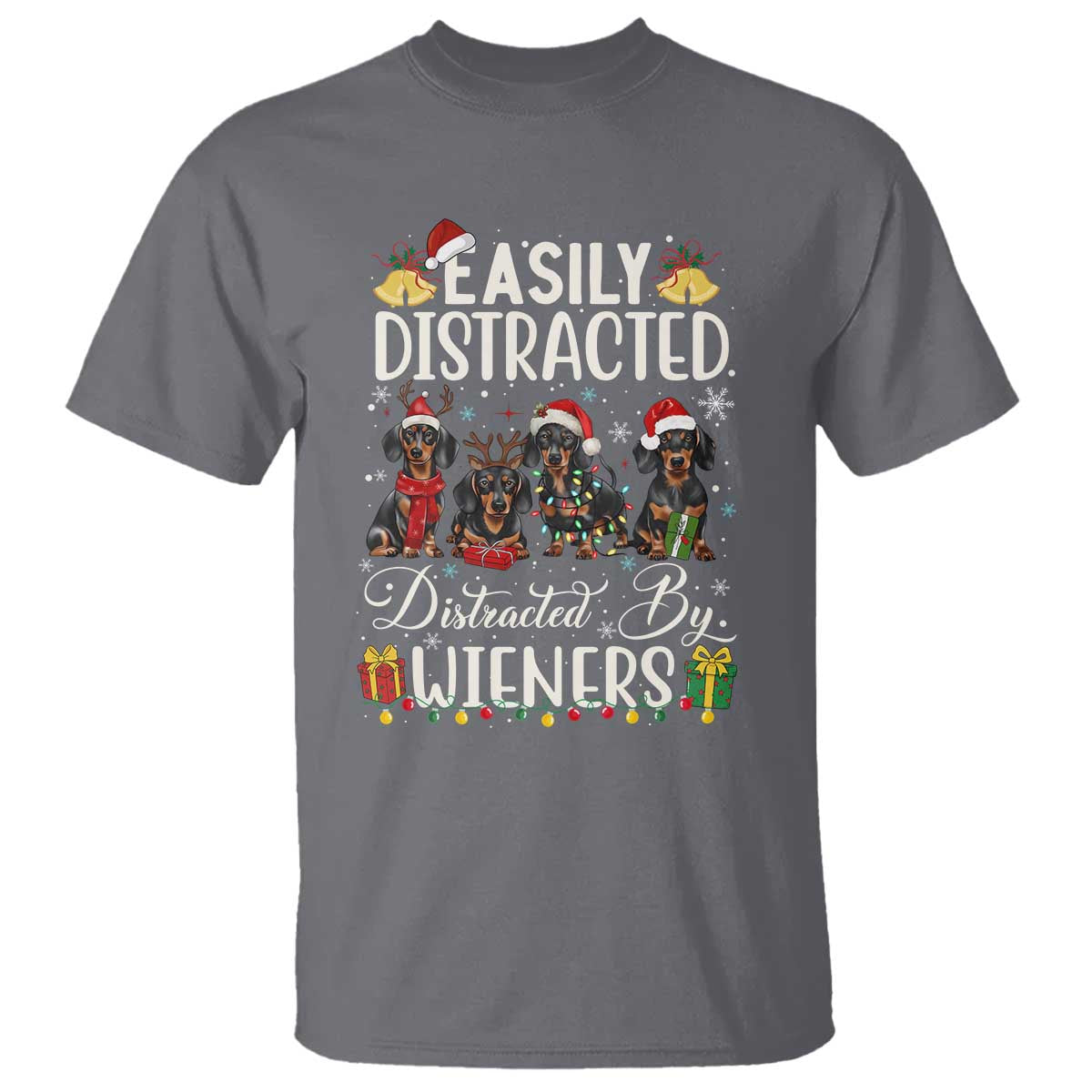 Christmas Dachshund T Shirt Funny Easily Distracted By Wieners - Wonder Print Shop