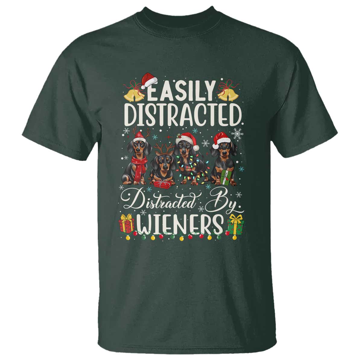 Christmas Dachshund T Shirt Funny Easily Distracted By Wieners - Wonder Print Shop