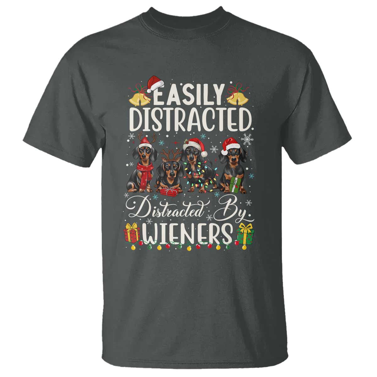 Christmas Dachshund T Shirt Funny Easily Distracted By Wieners - Wonder Print Shop