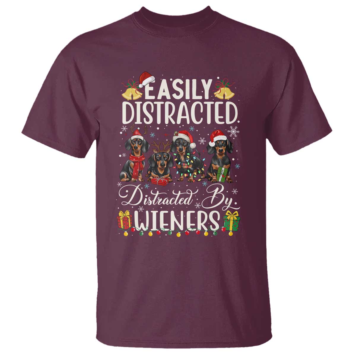 Christmas Dachshund T Shirt Funny Easily Distracted By Wieners - Wonder Print Shop