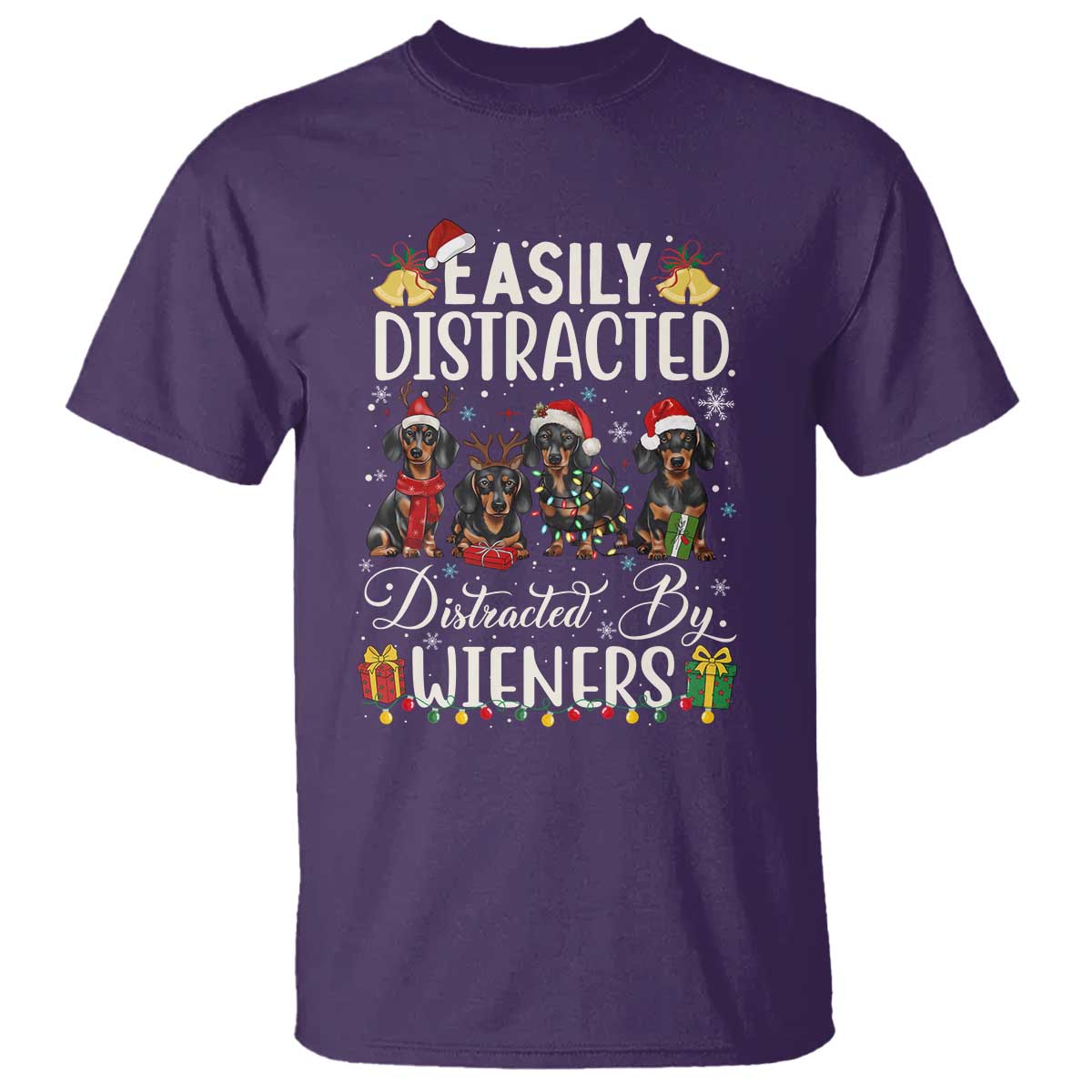 Christmas Dachshund T Shirt Funny Easily Distracted By Wieners - Wonder Print Shop