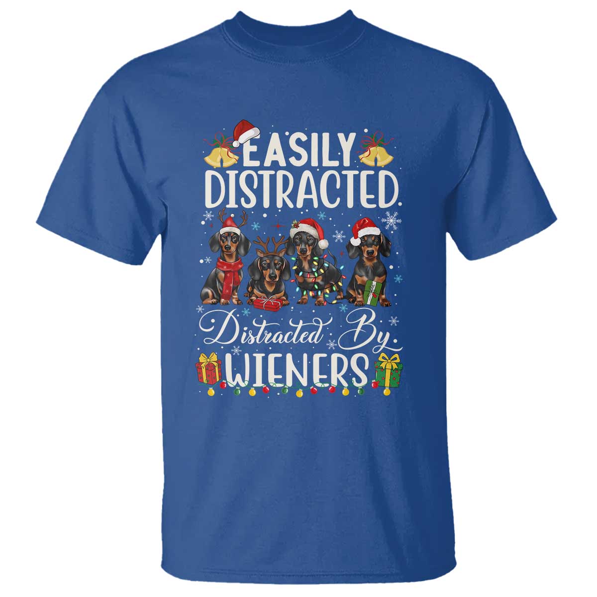 Christmas Dachshund T Shirt Funny Easily Distracted By Wieners - Wonder Print Shop