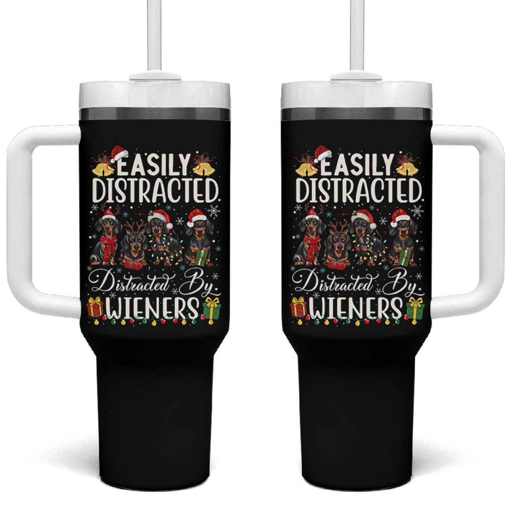 Christmas Dachshund Tumbler With Handle Funny Easily Distracted By Wieners