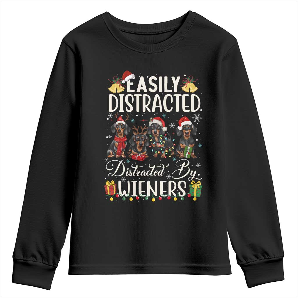 Christmas Dachshund Youth Sweatshirt Funny Easily Distracted By Wieners - Wonder Print Shop