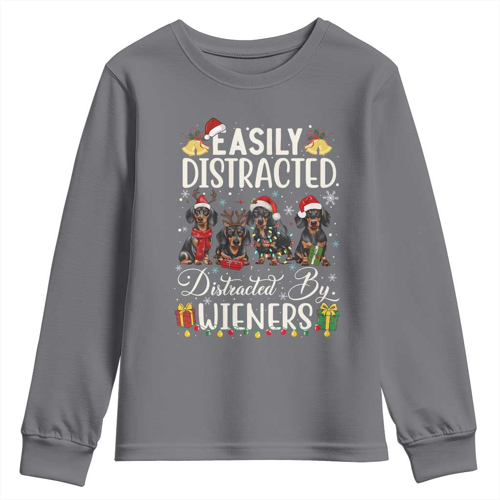 Christmas Dachshund Youth Sweatshirt Funny Easily Distracted By Wieners - Wonder Print Shop