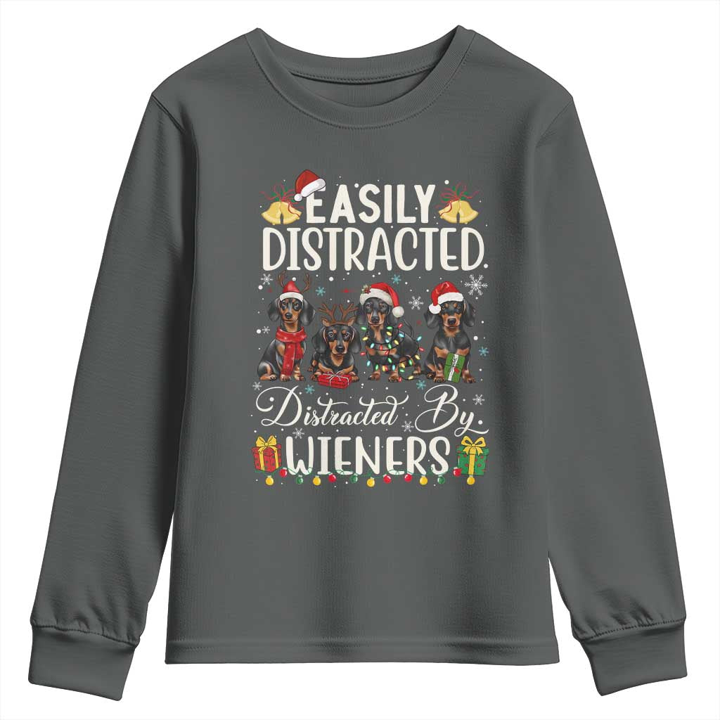 Christmas Dachshund Youth Sweatshirt Funny Easily Distracted By Wieners - Wonder Print Shop