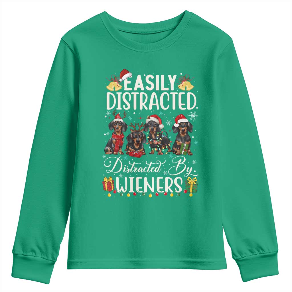 Christmas Dachshund Youth Sweatshirt Funny Easily Distracted By Wieners - Wonder Print Shop