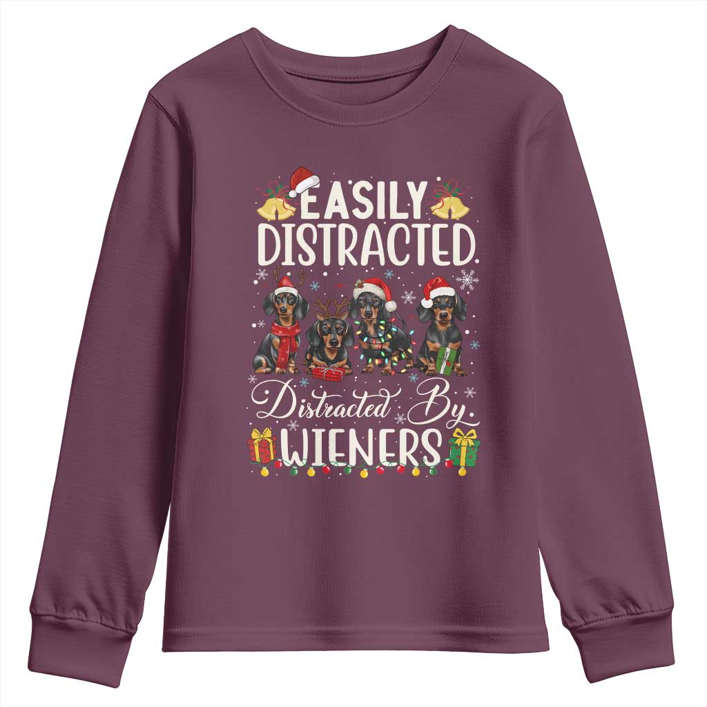 Christmas Dachshund Youth Sweatshirt Funny Easily Distracted By Wieners - Wonder Print Shop