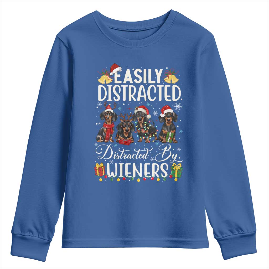 Christmas Dachshund Youth Sweatshirt Funny Easily Distracted By Wieners - Wonder Print Shop