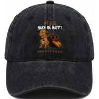 Funny Dachshund Dog Meme Washed Cotton Baseball Cap My Dog Make Me Happy