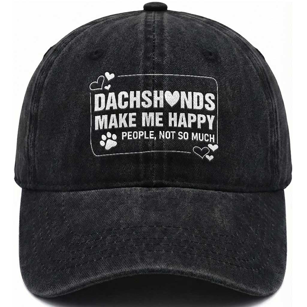 Dog Lover Washed Cotton Baseball Cap Dachshunds Make Me Happy Quote
