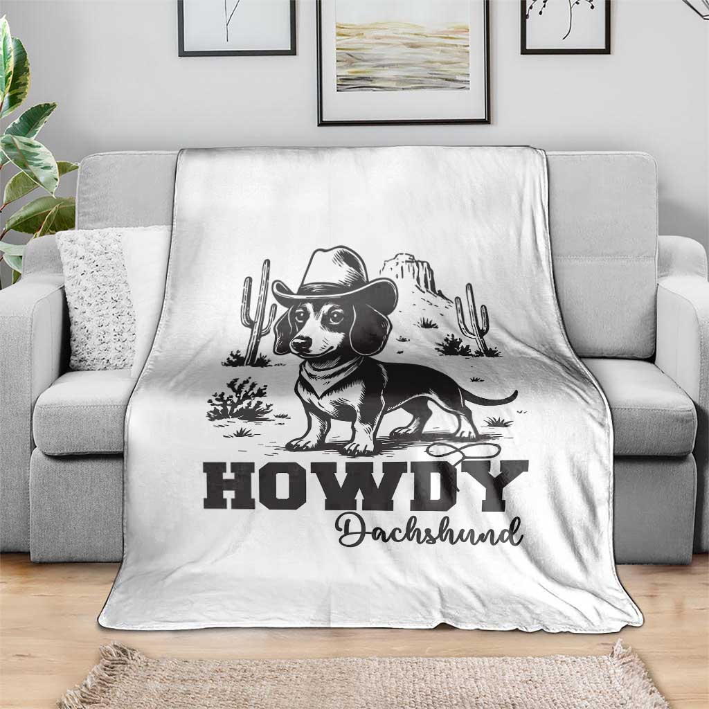 Funny Cowboy Dog Throw Blanket Howdy Dachshund Vintage Western - Wonder Print Shop