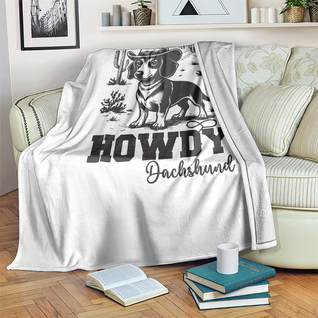 Funny Cowboy Dog Throw Blanket Howdy Dachshund Vintage Western - Wonder Print Shop