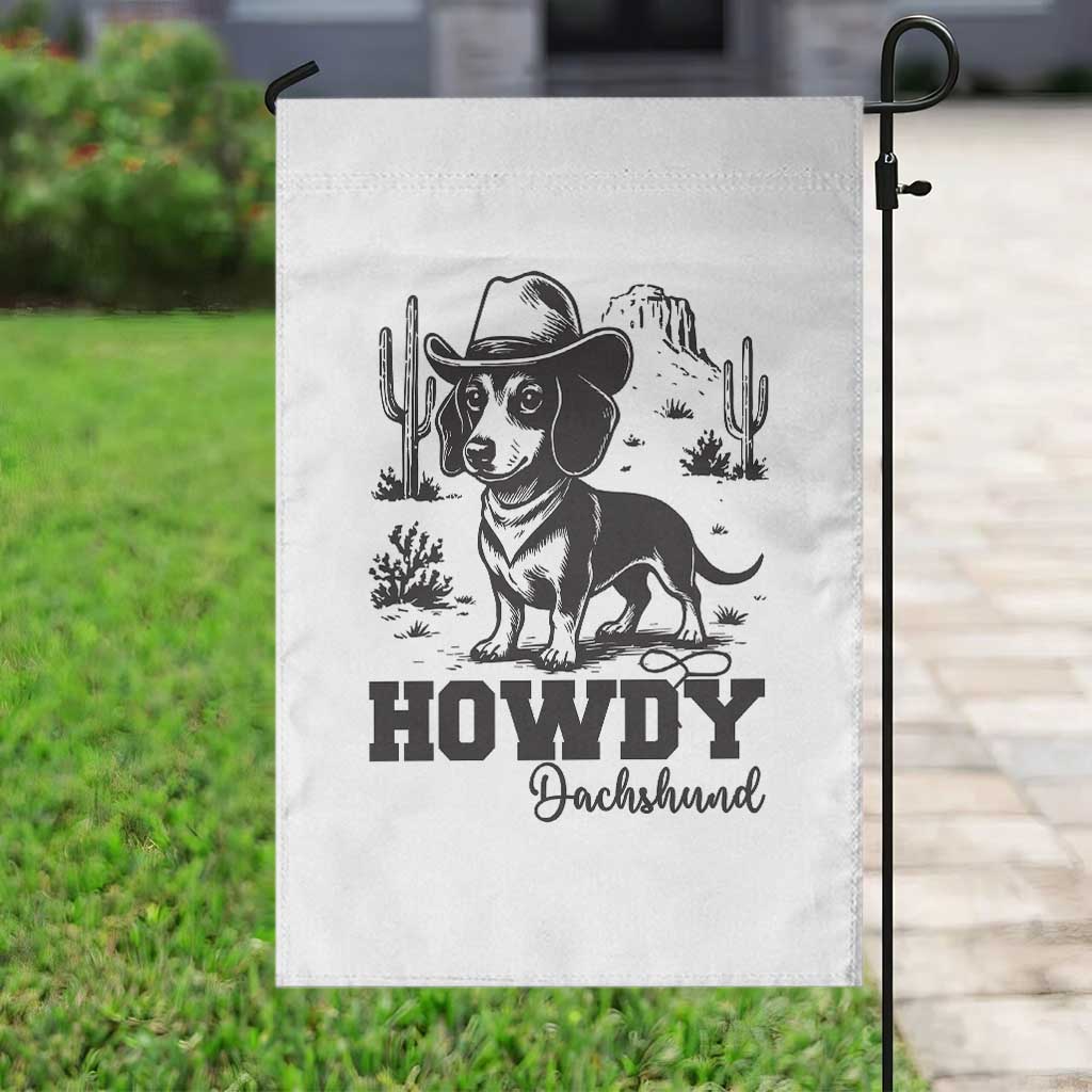 Funny Cowboy Dog Garden Flag Howdy Dachshund Vintage Western - Wonder Print Shop