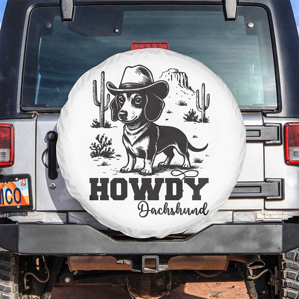 Funny Cowboy Dog Spare Tire Cover Howdy Dachshund Vintage Western - Wonder Print Shop