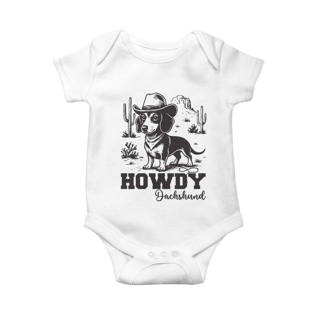 Funny Cowboy Dog Baby Onesie Howdy Dachshund Vintage Western - Wonder Print Shop