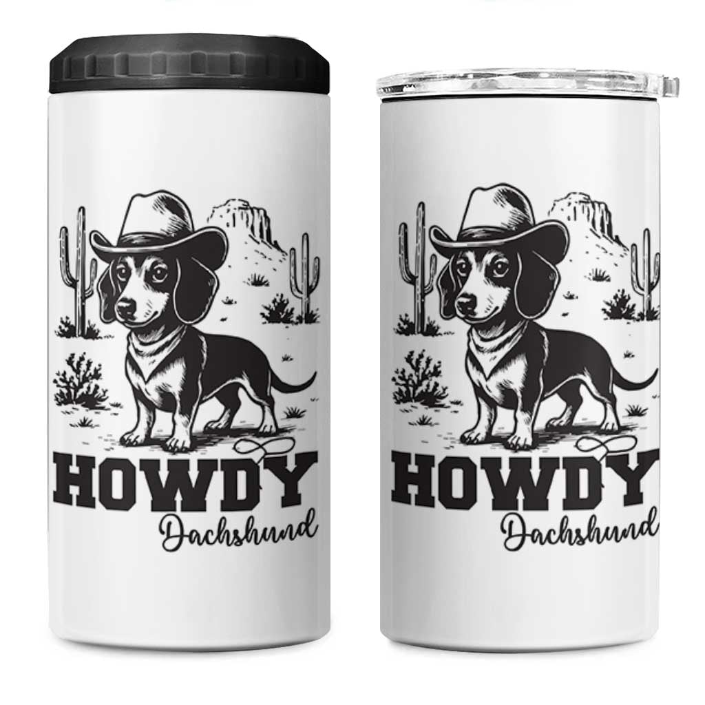 Funny Cowboy Dog 4 in 1 Can Cooler Tumbler Howdy Dachshund Vintage Western