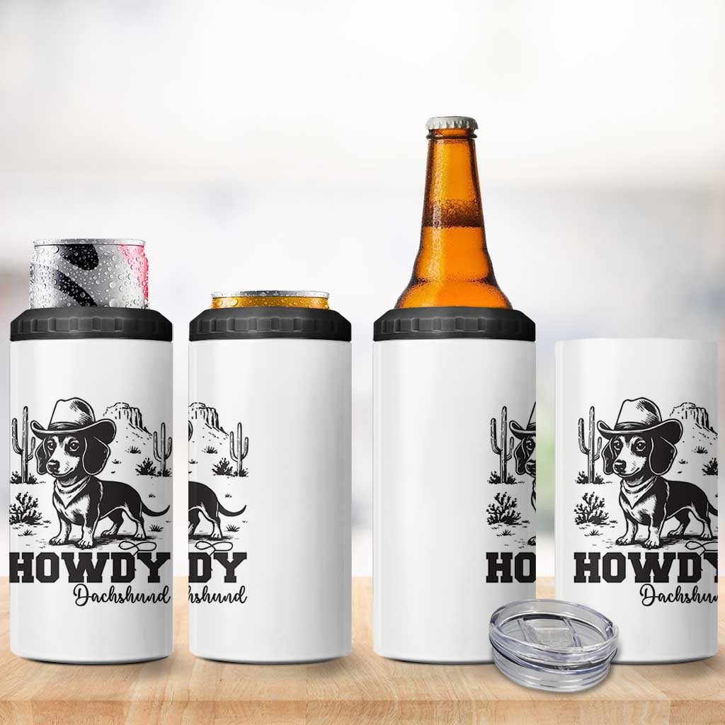 Funny Cowboy Dog 4 in 1 Can Cooler Tumbler Howdy Dachshund Vintage Western