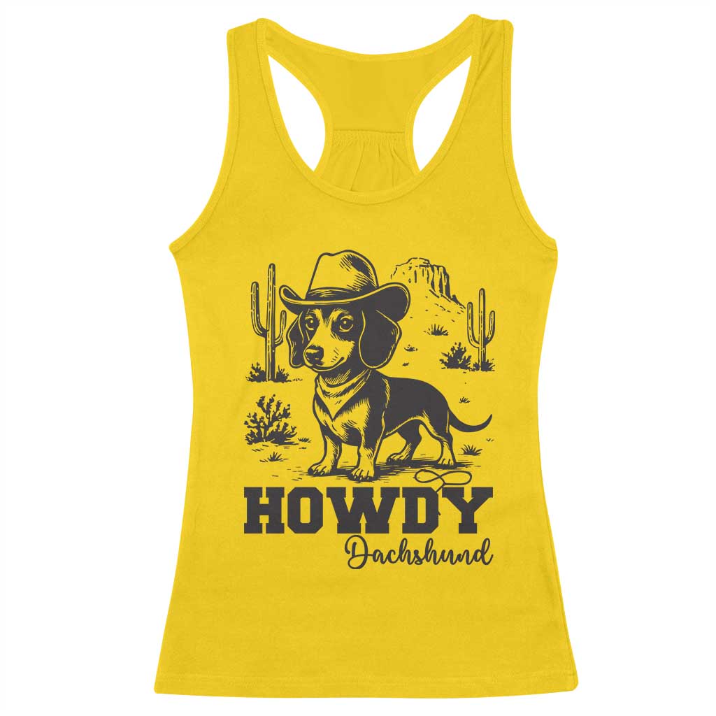 Funny Cowboy Dog Racerback Tank Top Howdy Dachshund Vintage Western - Wonder Print Shop
