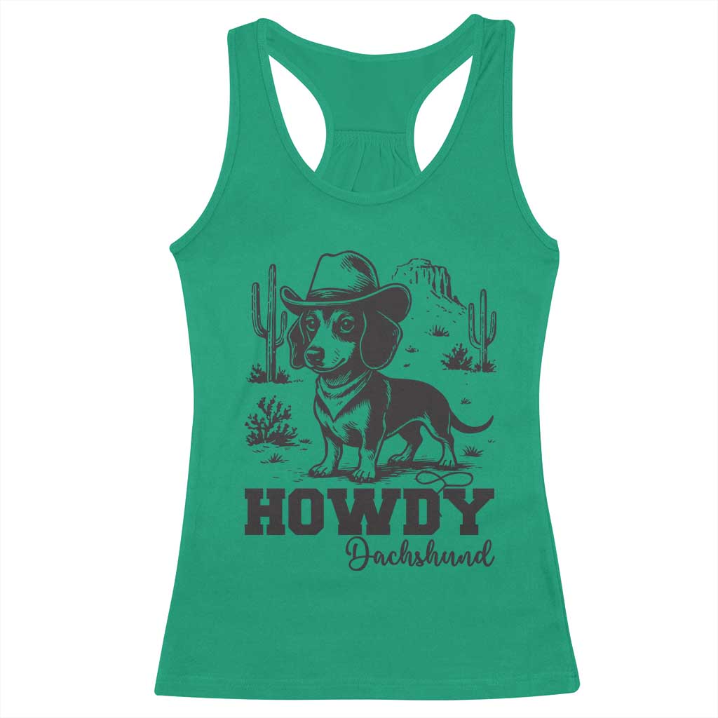 Funny Cowboy Dog Racerback Tank Top Howdy Dachshund Vintage Western - Wonder Print Shop