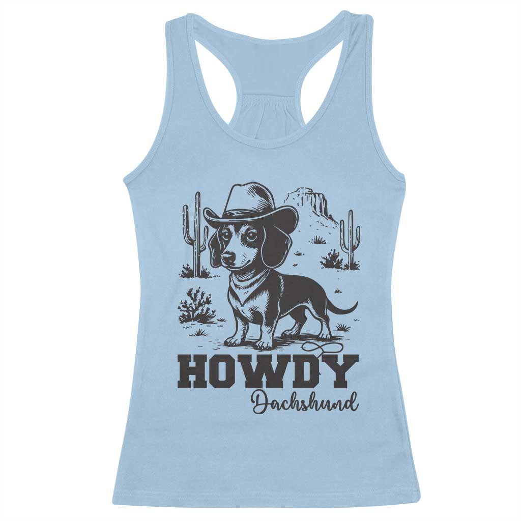 Funny Cowboy Dog Racerback Tank Top Howdy Dachshund Vintage Western - Wonder Print Shop