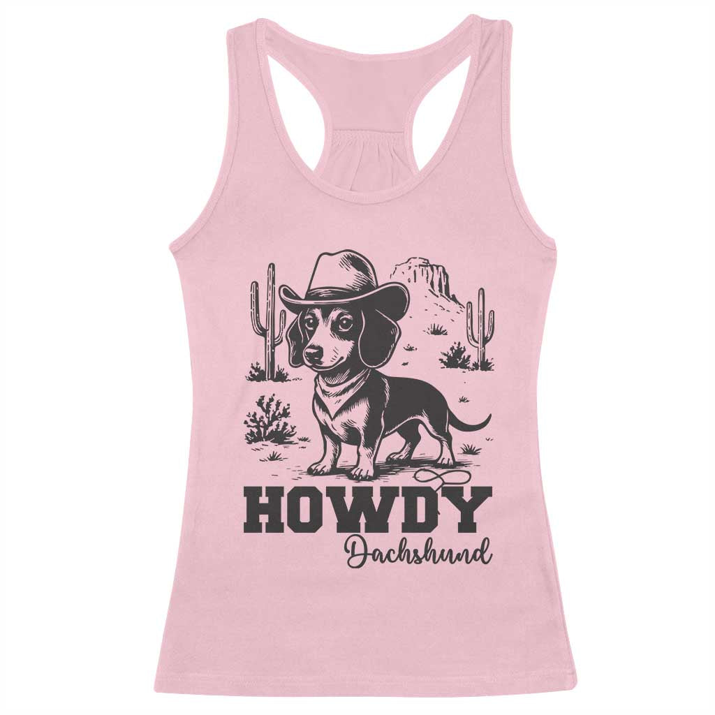 Funny Cowboy Dog Racerback Tank Top Howdy Dachshund Vintage Western - Wonder Print Shop