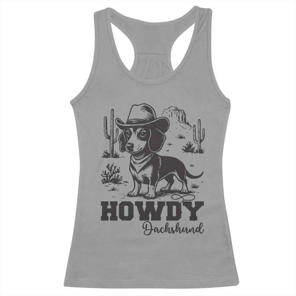 Funny Cowboy Dog Racerback Tank Top Howdy Dachshund Vintage Western - Wonder Print Shop