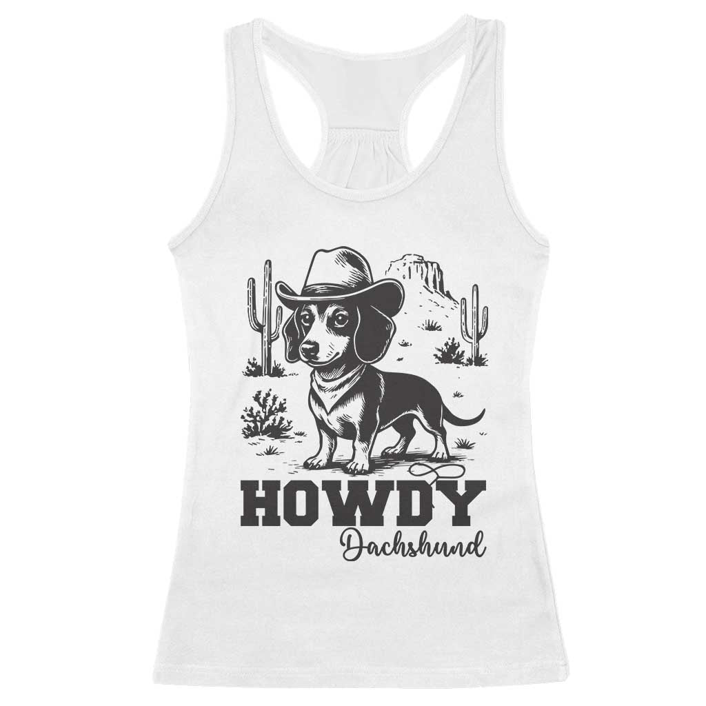 Funny Cowboy Dog Racerback Tank Top Howdy Dachshund Vintage Western - Wonder Print Shop