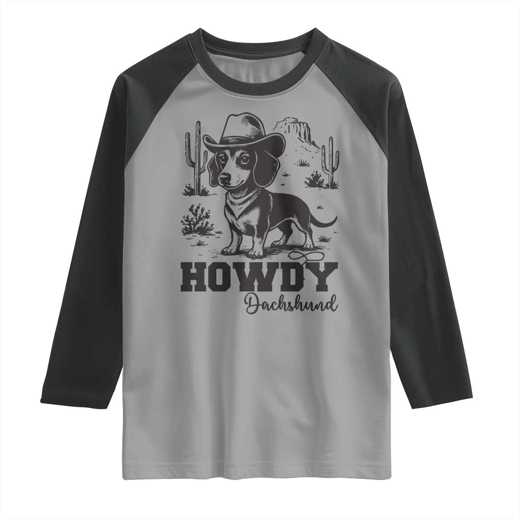 Funny Cowboy Dog Raglan Shirt Howdy Dachshund Vintage Western - Wonder Print Shop